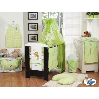 Babybett Bettwäsche Set 11-tlg mit Himmel (S70) - Gute Nacht grün
