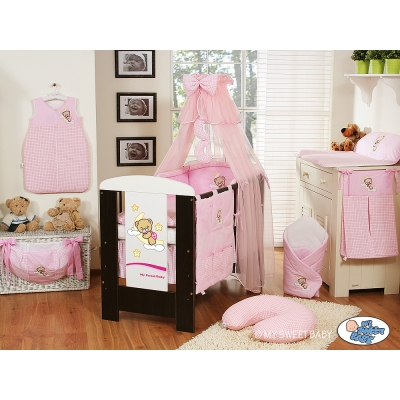 Babybett Bettwäsche Set 11-tlg mit Himmel (S70) - Gute Nacht rosa