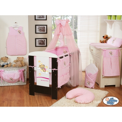 Babybett Bettwäsche Set 11-tlg mit Moskitonetz (70L) - Gute Nacht rosa