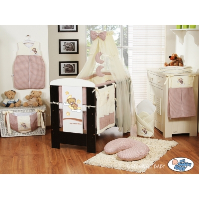 Babybett Bettwäsche Set 11-tlg mit Moskitonetz (L70) - Gute Nacht braun
