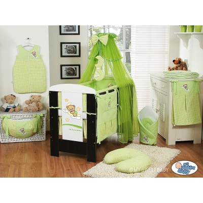 Babybett Bettwäsche Set 11-tlg mit Moskitonetz (L70) - Gute Nacht grün
