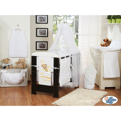 Babybett Bettwäsche Set 11-tlg mit Moskitonetz (L70) - Gute Nacht weiß