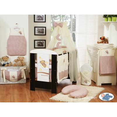 Babybett Bettwäsche Set 11-tlg mit Moskitonetz (S70) - Gute Nacht braun