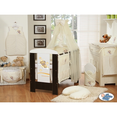 Babybett Bettwäsche Set 11-tlg mit Moskitonetz (S70) - Gute Nacht creme