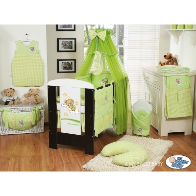 Babybett Bettwäsche Set 11-tlg mit Moskitonetz (S70) - Gute Nacht grün