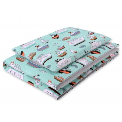 Babybett Bettwäsche Set 2-tlg 100x135cm Mini -  Schiffe minze