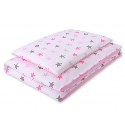 Babybett Bettwäsche Set 2-tlg 100x135cm Mini - Sternen rosa - grau /rosa