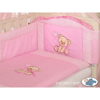 Babybett Bettwäsche Set 2-tlg - Bär mit Schleife rosa