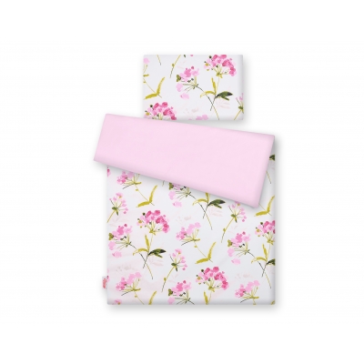 Babybett Bettwäsche Set 2-tlg - Blumen rosa