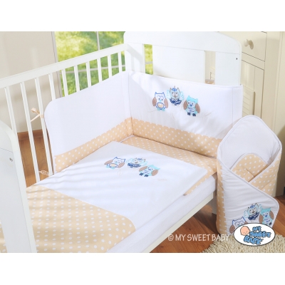 Babybett Bettwäsche Set 2-tlg - Eulen Bigi Zibi & Adele beige