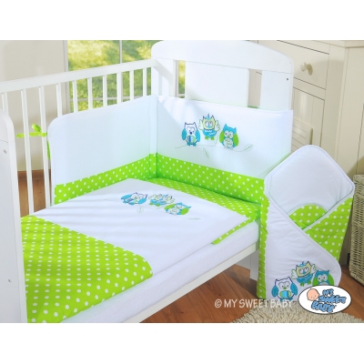 Babybett Bettwäsche Set 2-tlg - Eulen Bigi Zibi & Adele grün