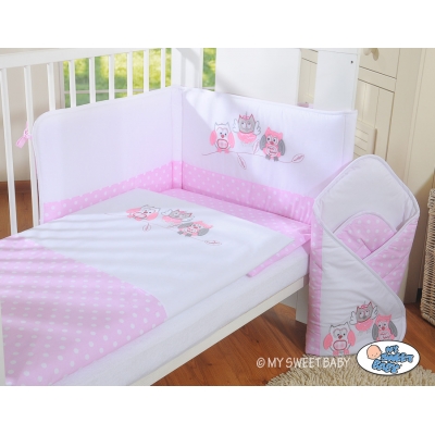 Babybett Bettwäsche Set 2-tlg - Eulen Bigi Zibi & Adele rosa