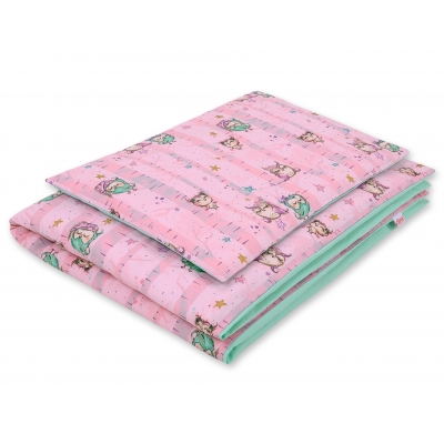 Babybett Bettwäsche Set 2-tlg - Eulen rosa-minze