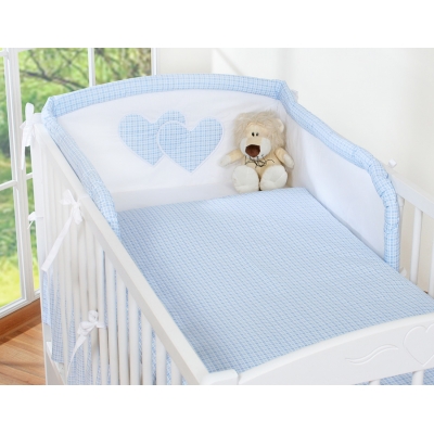 Babybett Bettwäsche Set 2-tlg - Hängende Herzen blau kariert