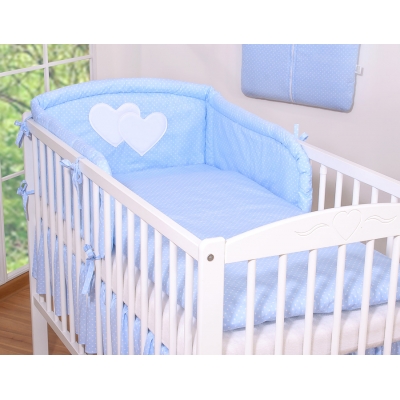 Babybett Bettwäsche Set 2-tlg - Hängende Herzen Blau-Punktemuster
