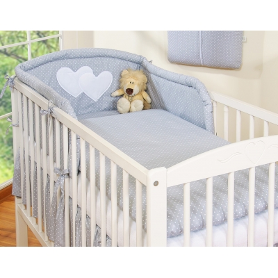 Babybett Bettwäsche Set 2-tlg - Hängende Herzen Grau-Punktemuster