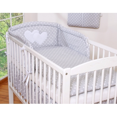 Babybett Bettwäsche Set 2-tlg - Hängende Herzen Grau-Punktemuster