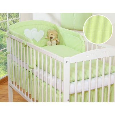 Babybett Bettwäsche Set 2-tlg - Hängende Herzen grün gestreift