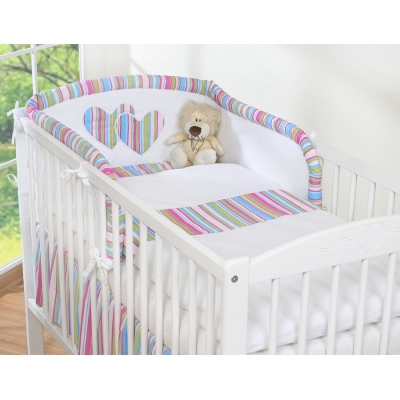 Babybett Bettwäsche Set 2-tlg - Hängende Herzen lila gestreift
