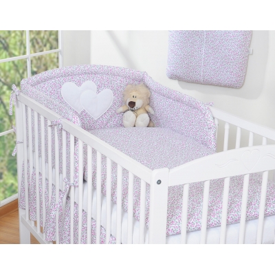 Babybett Bettwäsche Set 2-tlg - Hängende Herzen rosa Blümchen