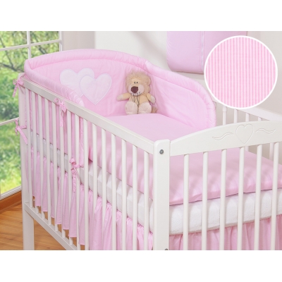 Babybett Bettwäsche Set 2-tlg - Hängende Herzen rosa gestreift
