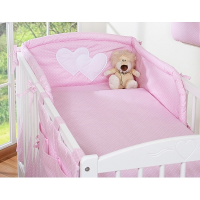 Babybett Bettwäsche Set 2-tlg - Hängende Herzen Rosa-Punktemuster