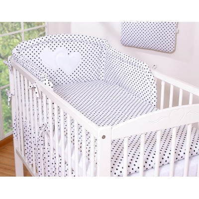Babybett Bettwäsche Set 2-tlg - Hängende Herzen Schwarz-Punktemuster