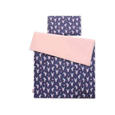 Babybett Bettwäsche Set 2-tlg - Hasen dunkelblau