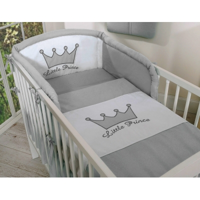 Für Babybett Bettwäsche Set 2-tlg - Little Prince/Princess grau