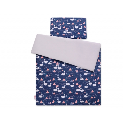 Babybett Bettwäsche Set 2-tlg - Schwäne dunkelblau