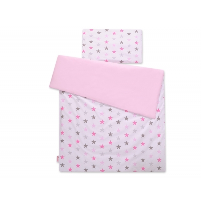 Babybett Bettwäsche Set 2-tlg - Sternen rosa - grau /rosa