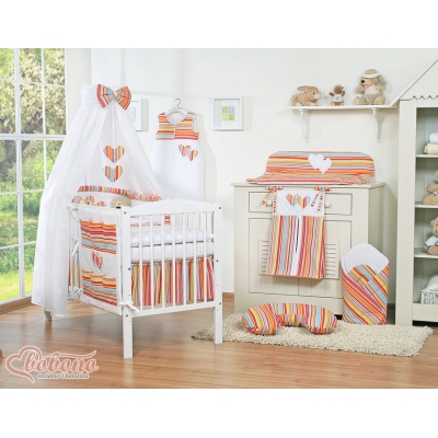 Babybett Bettwäsche Set 7-tlg mit Himmel - Hängende Herzen orange gestreift