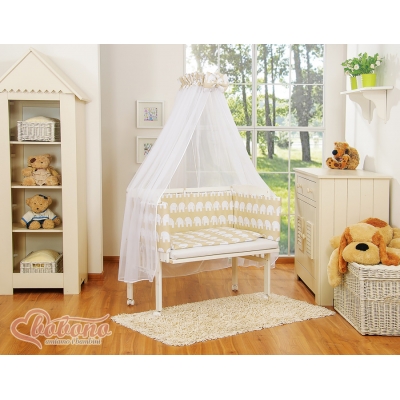 Babybett für Elternbett FABIO mit Matratze und Bettwäsche Set - Basic Elefanten beige