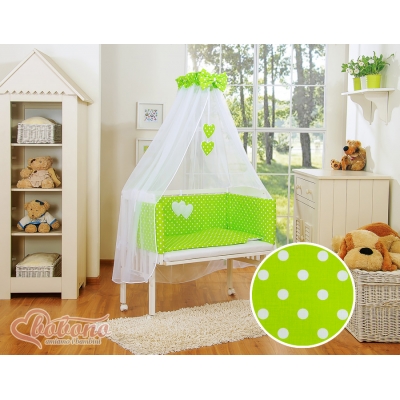 Babybett für Elternbett Fabio mit Matratze und Bettwäsche Set - Hängende Herzen Grün-Punkmuster