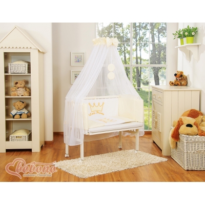 Babybett für Elternbett FABIO mit Matratze und Bettwäsche Set - Little Prince/Princess creme