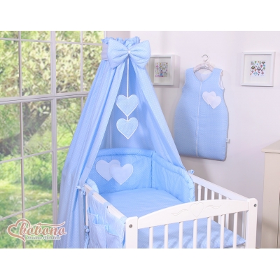 Babybett Himmel aus Baumwolle - Hängende Herzen Blau-Punktemuster