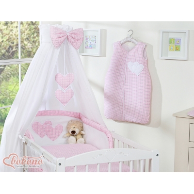 Babybett Himmel aus Baumwolle - Hängende Herzen rosa kariert