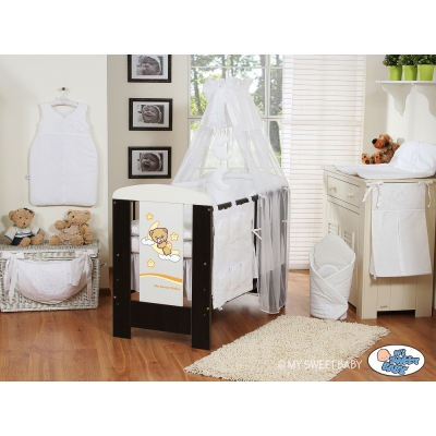 Himmel für Babybett Stange Set Stoff: Chiffon - Gute Nacht weiß