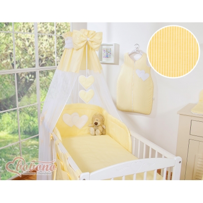Babybett Himmel aus Chiffon - Hängende Herzen gelb gestreift
