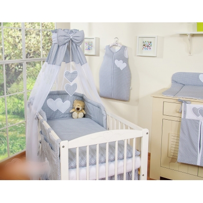 Babybett Himmel aus Chiffon - Hängende Herzen Grau-Punkmuster