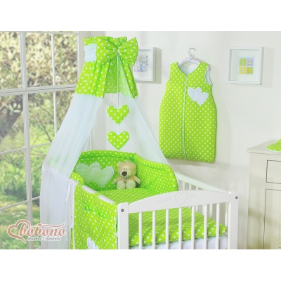 Babybett Himmel aus Chiffon - Hängende Herzen Grün-Punktemuster