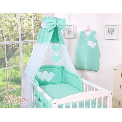 Babybett Himmel aus Chiffon - Hängende Herzen Minze