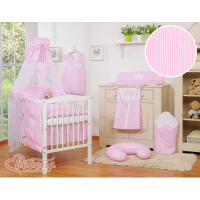 Babybett Himmel aus Chiffon - Hängende Herzen rosa gestreift