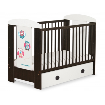Braun Babybett mit Schublade MAXI 120x60cm Eulen