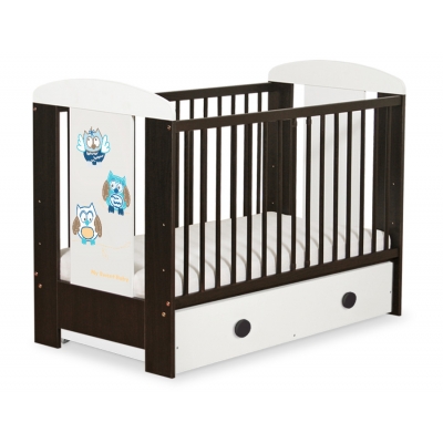 Braun Babybett mit Schublade MAXI 120x60cm Eulen Blau-Braun