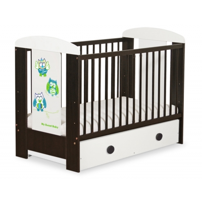 Braun Babybett mit Schublade MAXI 120x60cm Eulen Grün Turkis