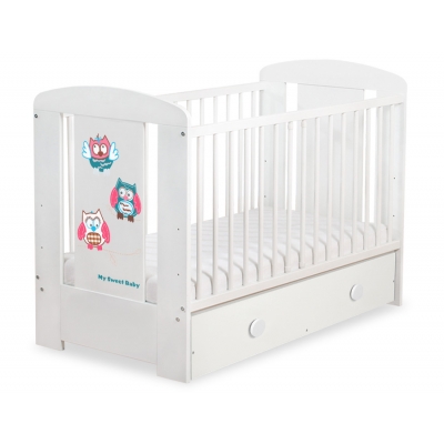 Babybett mit Schublade MAXI 120x60cm Eulen Turkis Rosa