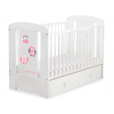 Babybett mit Schublade MAXI 120x60cm Eulen Grau Rosa