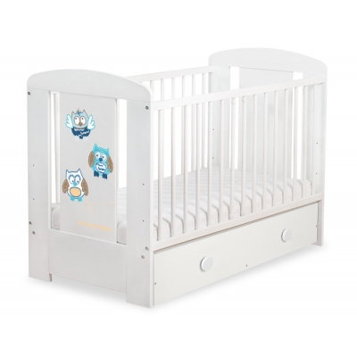 Babybett mit Schublade MAXI 120x60cm Eulen Braun Blau
