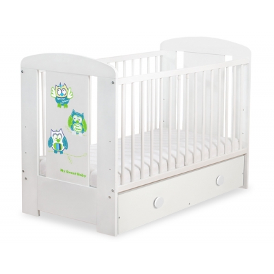 Babybett mit Schublade MAXI 120x60cm Eulen Turkis Grün